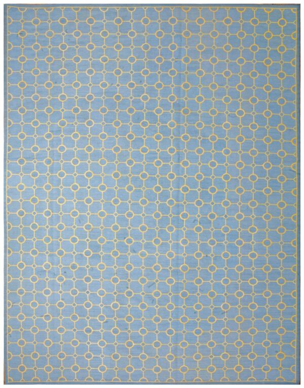 Contemporary handwoven wool needlepoint flat-weave rug with silk highlights, a charming contemporary composition with silk highlights