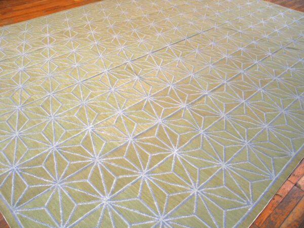 Contemporary handwoven wool needlepoint flat-weave rug with silk highlights, a refined decorative composition with silk highlights - detail view 3