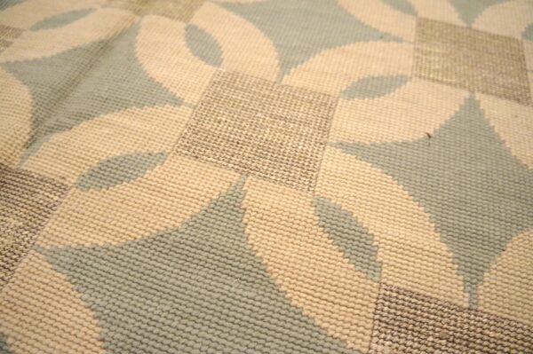 Contemporary handwoven wool needlepoint flat-weave rug with silk highlights, a refined composition with silk highlights - detail view 6