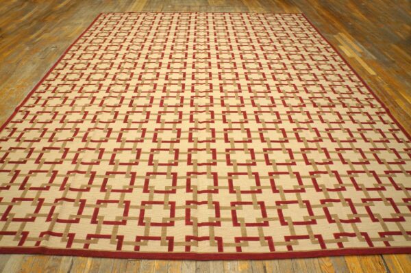 Contemporary handwoven wool needlepoint flat-weave rug with silk highlights, a splendid decorative composition with silk highlights - detail view 1