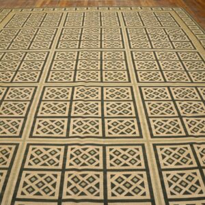 Contemporary Handwoven Wool Needlepoint Rug — Beige & Black Geometric - detail view 11