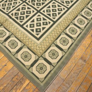 Contemporary Handwoven Wool Needlepoint Rug — Beige & Black Geometric - detail view 12