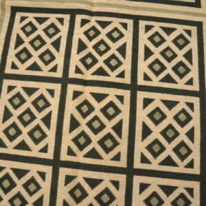Contemporary Handwoven Wool Needlepoint Rug — Beige & Black Geometric - detail view 4
