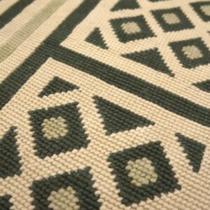 Contemporary Handwoven Wool Needlepoint Rug — Beige & Black Geometric - detail view 5