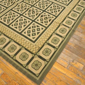 Contemporary Handwoven Wool Needlepoint Rug — Beige & Black Geometric - detail view 8