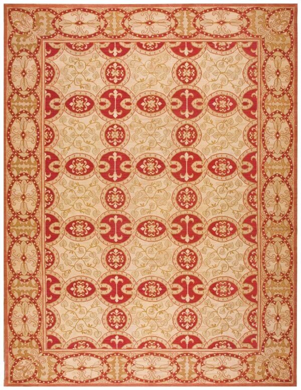 Contemporary handwoven wool needlepoint rug â€” beige ground