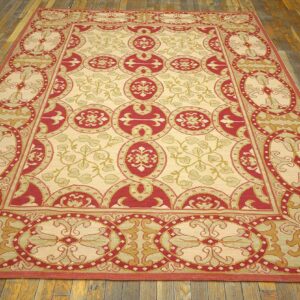 Contemporary Handwoven Wool Needlepoint Rug â€” Beige Ground - detail view 1