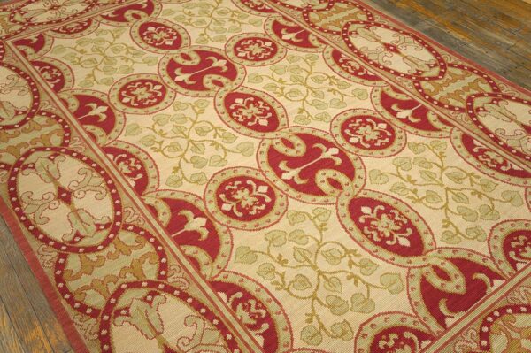 Contemporary handwoven wool needlepoint rug â€” beige ground - detail view 3