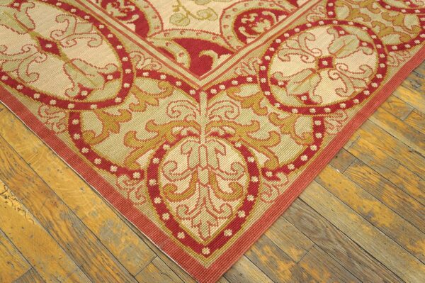 Contemporary handwoven wool needlepoint rug â€” beige ground - detail view 6