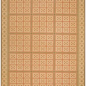 Contemporary Handwoven Wool Needlepoint Rug â€” Beige Ground, Decorative Square Pattern