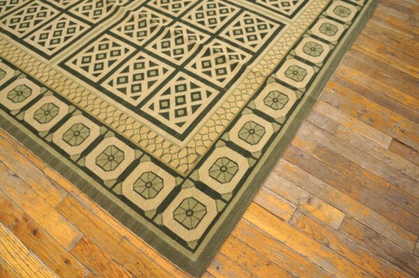 Contemporary handwoven wool needlepoint rug â€” beige ground, diamond pattern - detail view 9