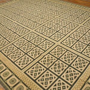 Contemporary Handwoven Wool Needlepoint Rug â€” Beige Ground, Diamond Pattern - detail view 10