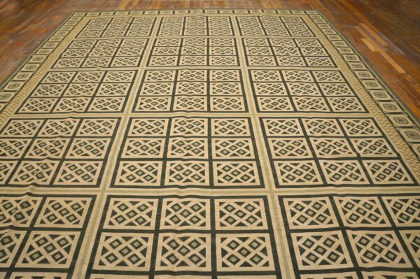 Contemporary handwoven wool needlepoint rug â€” beige ground, diamond pattern - detail view 12