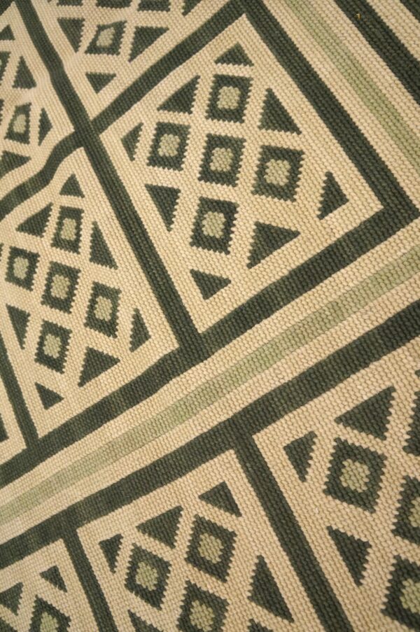 Contemporary handwoven wool needlepoint rug â€” beige ground, diamond pattern - detail view 13