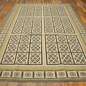 Contemporary Handwoven Wool Needlepoint Rug â€” Beige Ground, Diamond Pattern - detail view 1