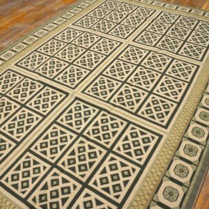 Contemporary Handwoven Wool Needlepoint Rug â€” Beige Ground, Diamond Pattern - detail view 3