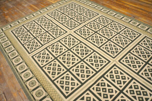 Contemporary handwoven wool needlepoint rug â€” beige ground, diamond pattern - detail view 6