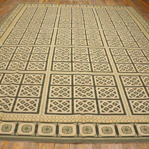 Contemporary Handwoven Wool Needlepoint Rug â€” Beige Ground, Diamond Pattern - detail view 8
