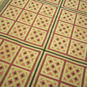 Contemporary Handwoven Wool Needlepoint Rug — Beige Ground, Geometric Pattern - detail view 5