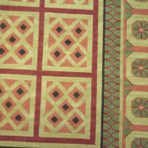 Contemporary Handwoven Wool Needlepoint Rug — Beige Ground, Geometric Pattern - detail view 6