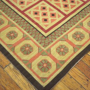 Contemporary Handwoven Wool Needlepoint Rug — Beige Ground, Geometric Pattern - detail view 7