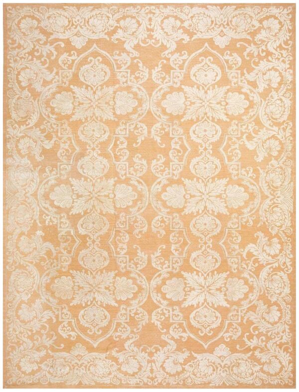 Contemporary handwoven wool needlepoint rug â€” beige-ivory color