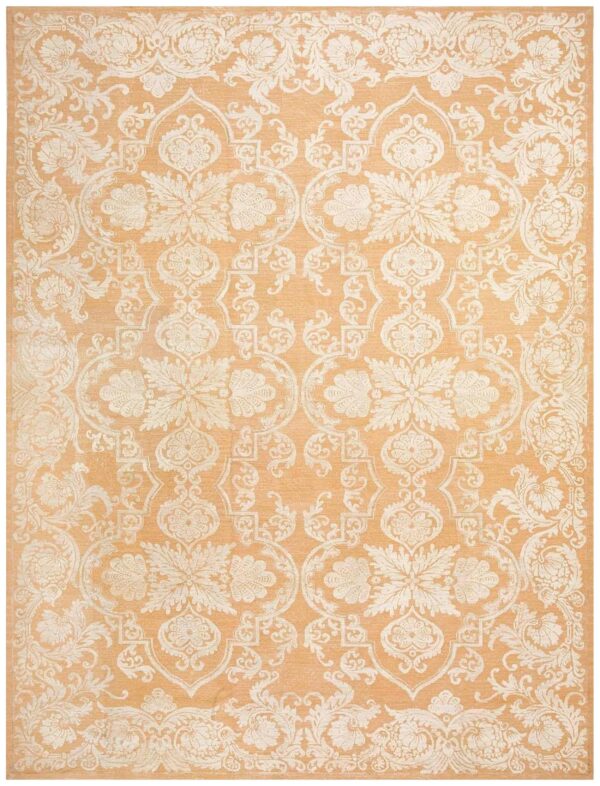 Contemporary handwoven wool needlepoint rug — beige-ivory color
