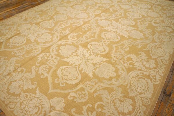 Contemporary handwoven wool needlepoint rug — beige-ivory color - detail view 9