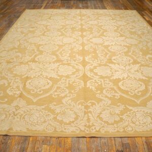 Contemporary Handwoven Wool Needlepoint Rug — Beige-Ivory Color - detail view 1