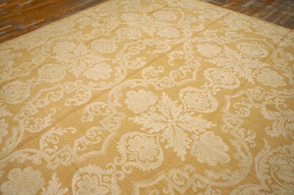 Contemporary handwoven wool needlepoint rug — beige-ivory color - detail view 7