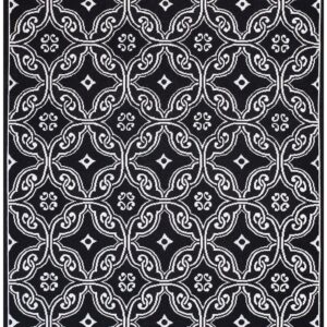 Contemporary Handwoven Wool Needlepoint Rug — Black Geometric Pattern