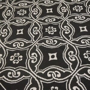 Contemporary Handwoven Wool Needlepoint Rug — Black Geometric Pattern - detail view 2