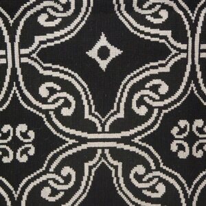 Contemporary Handwoven Wool Needlepoint Rug — Black Geometric Pattern - detail view 3