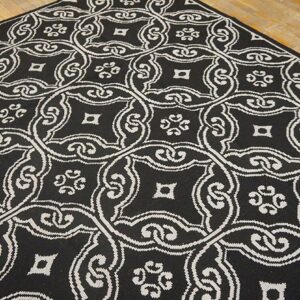 Contemporary Handwoven Wool Needlepoint Rug — Black Geometric Pattern - detail view 4