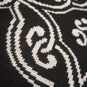 Contemporary Handwoven Wool Needlepoint Rug — Black Geometric Pattern - detail view 6