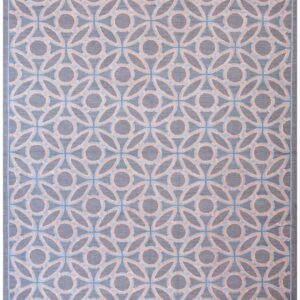 Contemporary Handwoven Wool Needlepoint Rug — Blue & Orange Circles Geometric