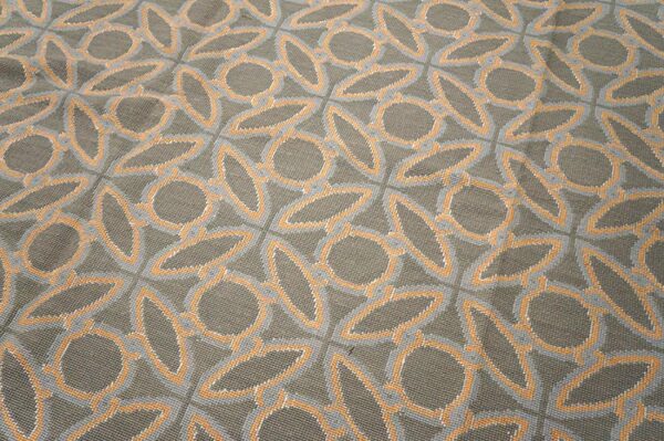 Contemporary handwoven wool needlepoint rug — blue & orange circles geometric, 9'×12' - detail view 3