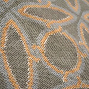Contemporary Handwoven Wool Needlepoint Rug — Blue & Orange Circles Geometric, 9'×12' - detail view 4