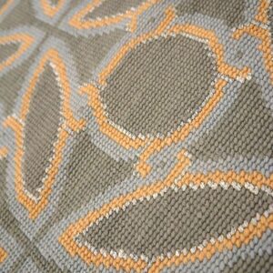 Contemporary Handwoven Wool Needlepoint Rug — Blue & Orange Circles Geometric, 9'×12' - detail view 5
