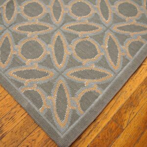 Contemporary Handwoven Wool Needlepoint Rug — Blue & Orange Circles Geometric, 9'×12' - detail view 6