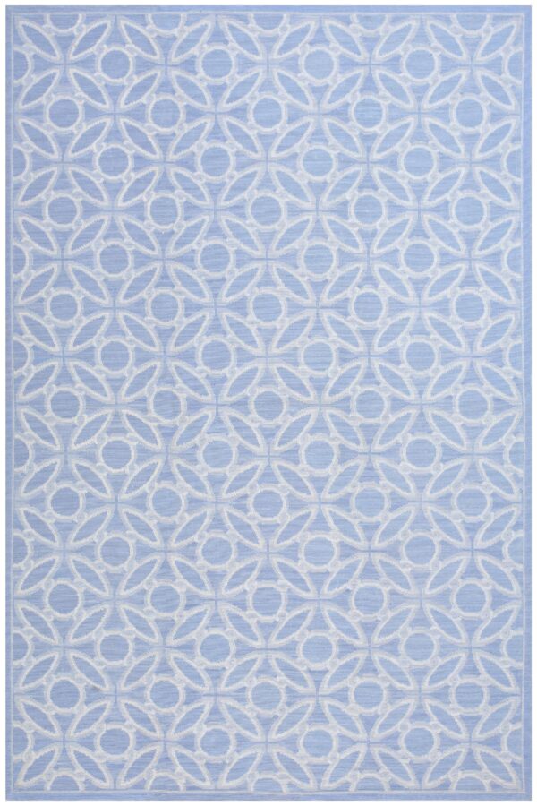 Contemporary handwoven wool needlepoint rug, blue and white