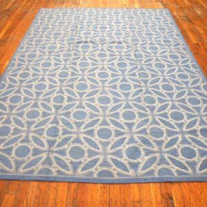 Contemporary Handwoven Wool Needlepoint Rug, Blue And White - detail view 1