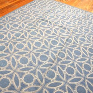 Contemporary Handwoven Wool Needlepoint Rug, Blue And White - detail view 2