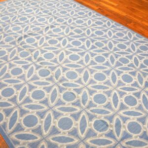 Contemporary Handwoven Wool Needlepoint Rug, Blue And White - detail view 3