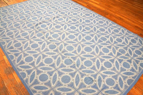 Contemporary handwoven wool needlepoint rug, blue and white - detail view 3