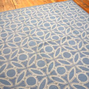 Contemporary Handwoven Wool Needlepoint Rug, Blue And White - detail view 5