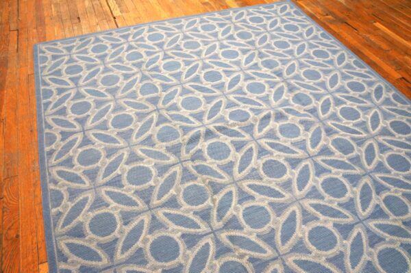 Contemporary handwoven wool needlepoint rug, blue and white - detail view 5