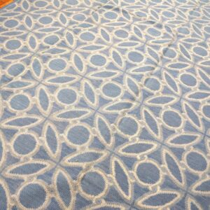 Contemporary Handwoven Wool Needlepoint Rug, Blue And White - detail view 7