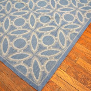 Contemporary Handwoven Wool Needlepoint Rug, Blue And White - detail view 8
