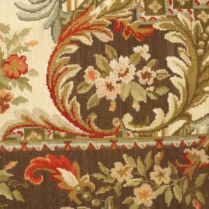 Contemporary Handwoven Wool Needlepoint Rug â€” Brown Ground, Traditional Garden Design - detail view 3